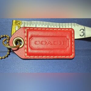 COACH Coral Red Leather KEY FOB Bag Charm Keychain Hang Tag 2.5” Long